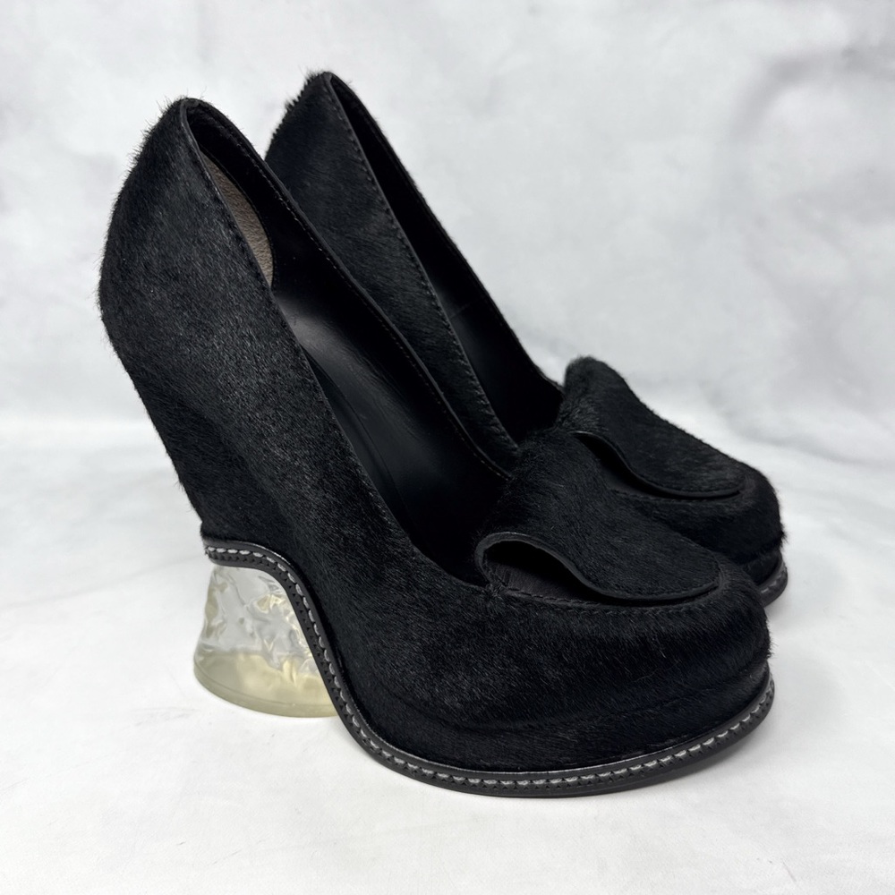 FENDI Vintage Y2K Archival Ice Heel Calf Hair Leather Loafer Platform Wedges 36 - Picture 4 of 16